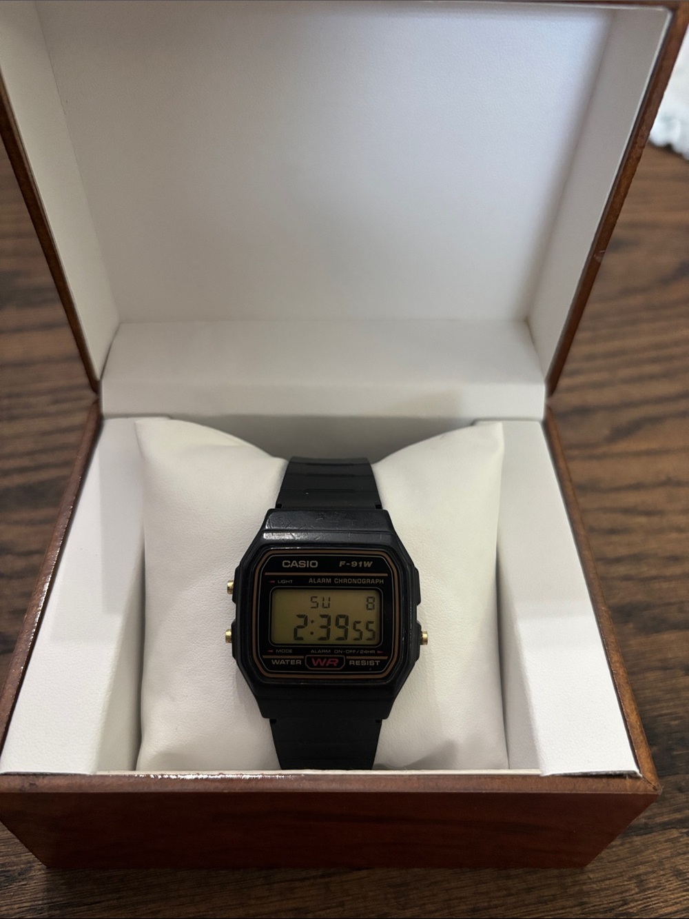 Casio F-91W Digital Watch - Black with Gold Accents